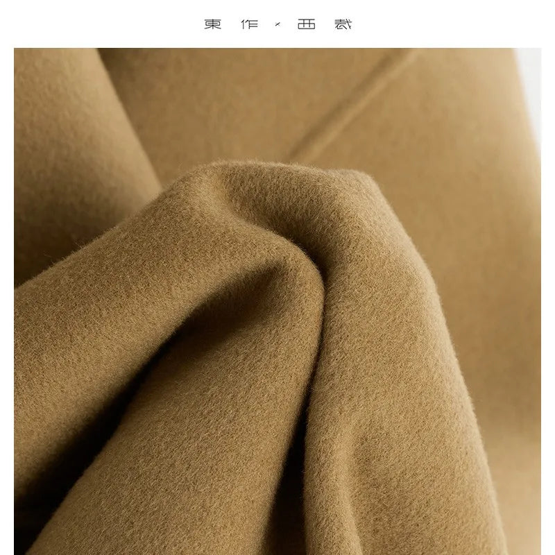 90% Wool 10% Cashmere Double-Sided Woolen Coat for Women 2025 New Style Oversized Open-Front Short Woolen Coat