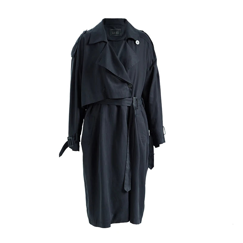 Flowing and Elegant~ Cool and Stylish Mid-Length Lyocell Women's Trench Coat 2025 Autumn New Style Early Autumn Thin Jacket