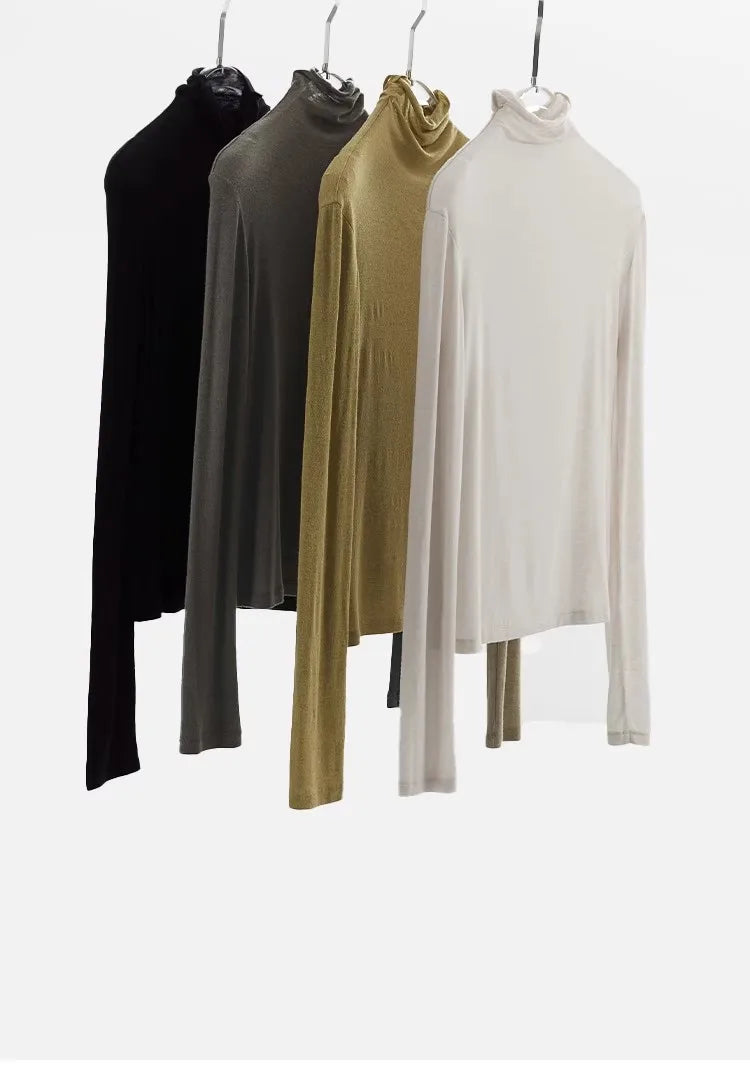 Pile-Neck T-Shirt ~ Wool-Blend Stretchy Slim-Fit Pullover, Warm and Slim-Fitting Women's Base Layer, New Autumn 2025 Collection