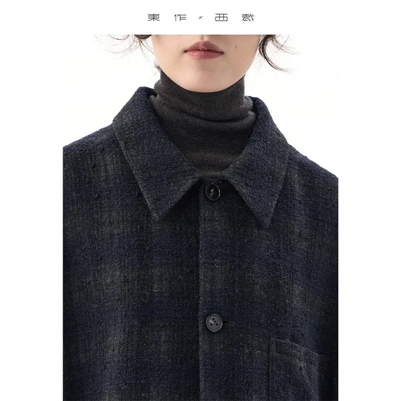 French Retro~Wool Shirt-Style Plaid Long-Sleeved Jacket 2025 Women's Autumn and Winter High-End Silhouette Top