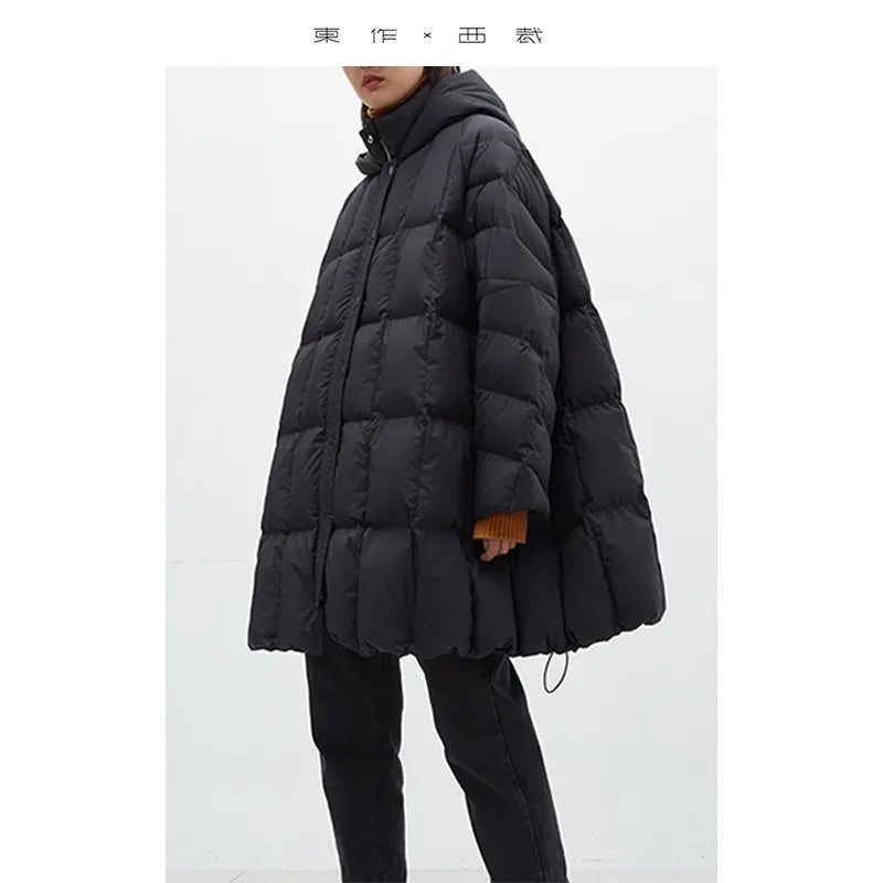 Filled with 240g White Duck Down~Designed Cape-Style down Jacket A-Line Mid-Length Coat New Women's Fashion 2025 Winter
