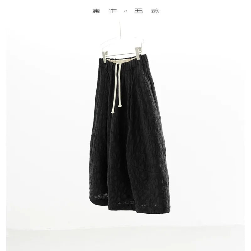 Versatile Umbrella Skirt~Autumn and Winter 100% Wool Jacquard Skirt for Women, Black Flower Bud Skirt