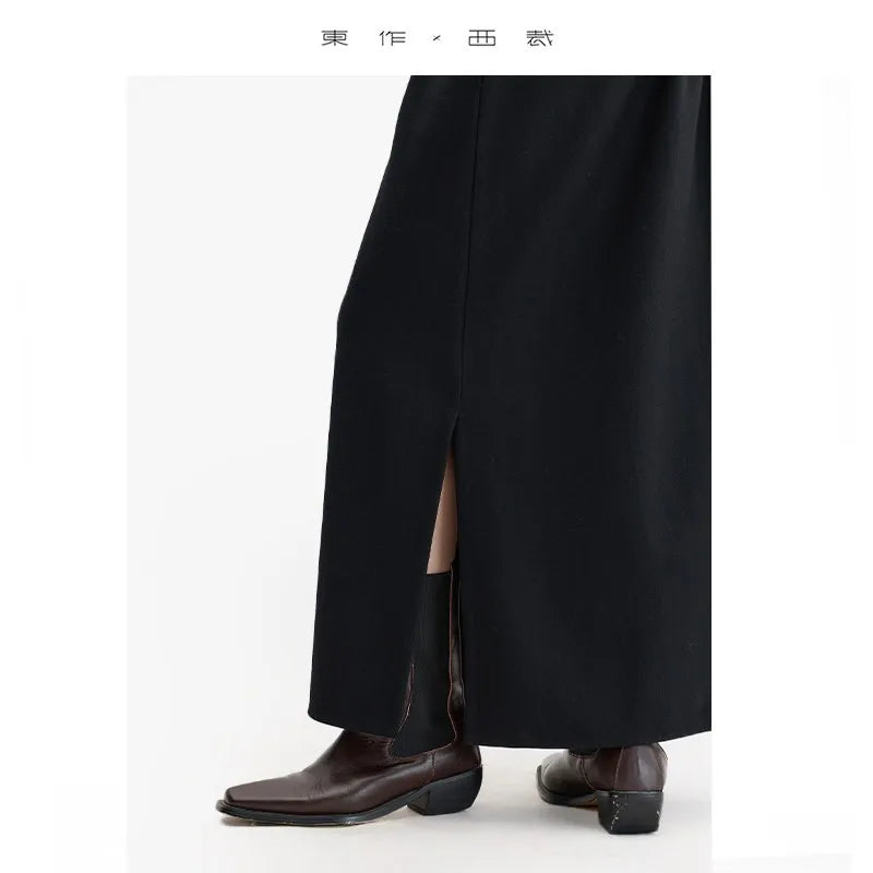 Elastic Waist 100% Wool Skirt, Women's High-Waisted Mid-Length Skirt, New Style for Autumn and Winter 2026