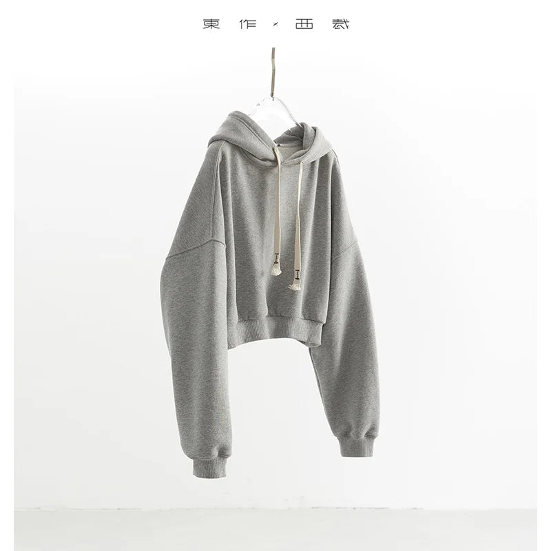 Unique Style That Won'T Clash with Others ~ Women's Short Long-Sleeved Hooded Fleece-Lined Cotton Sweatshirt, Classic Versatile Pullover, New for Autumn and Winter 2025