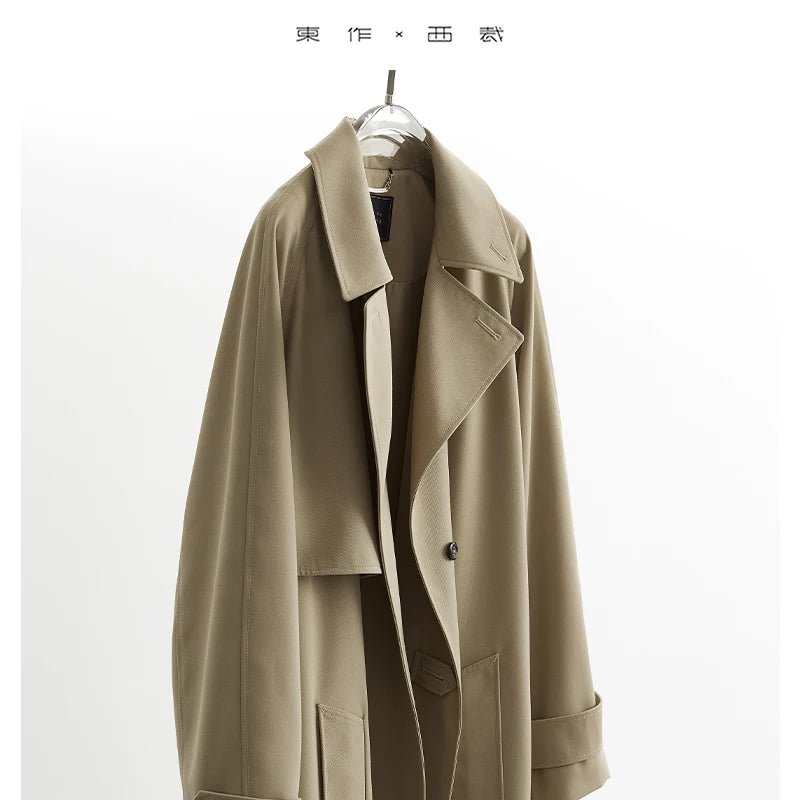 Australian Fine Wool! Classic Silhouette Mid-Length Trench Coat with Large Lapel, H-Shaped Relaxed Fit Outerwear for Women, New for Autumn/Winter 2025