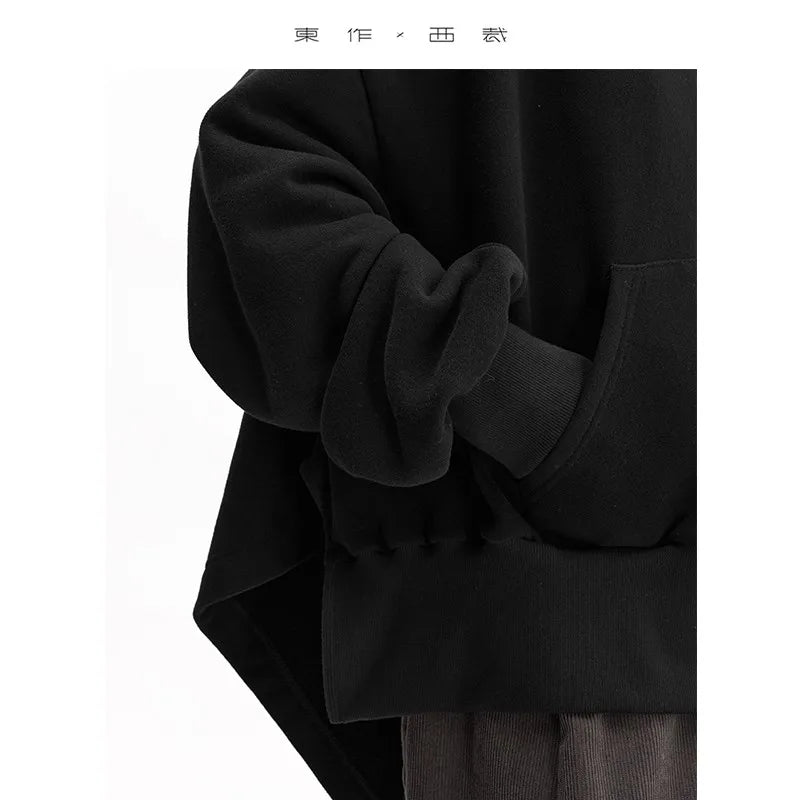 Irregular Sweatshirt ~ Black Hooded Sweatshirt Women's Jacket, All-Cotton, Loose, Casual, Slimming, New Autumn Style