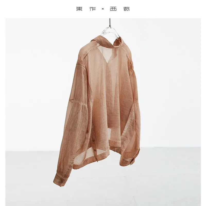 Design-Focused Niche Style ~ Women's Summer Lightweight Long-Sleeved Shirt, Silk-Cotton Blend Breathable Top