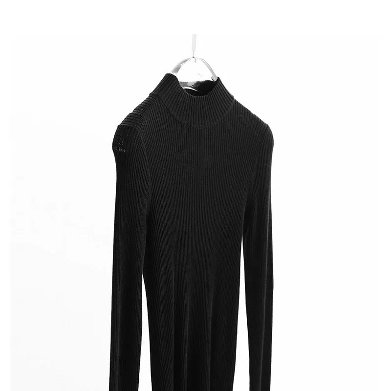 Silk Wool Base Layer ~ Women's Half-Turtleneck Black and White Sweater, Fashionable and Versatile, Inner Layer, Slimming Top, Autumn and Winter 2025 New Product