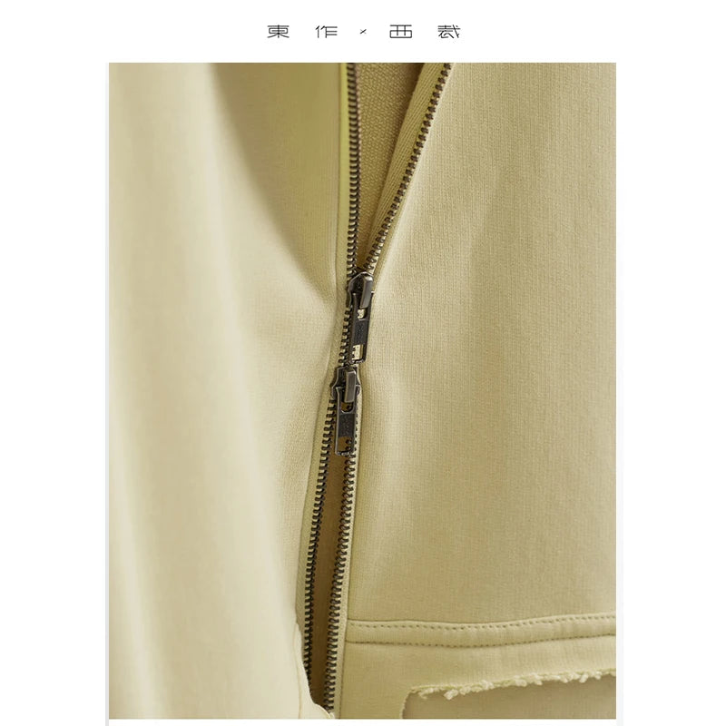 Unisex~ Loose-Fitting Hooded Sweatshirt for Women, Casual Design Top, Pure Cotton Zip-Up Jacket, Couple Style, 2025 Autumn and Winter New Model