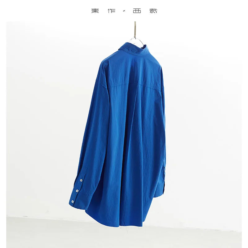 Peacock Blue Color Is Very Age-Reducing~100% Cotton Women's Loose Casual Shirt Long-Sleeved Double-Layer Collar Fringed Top 2025 Autumn and Winter New Style