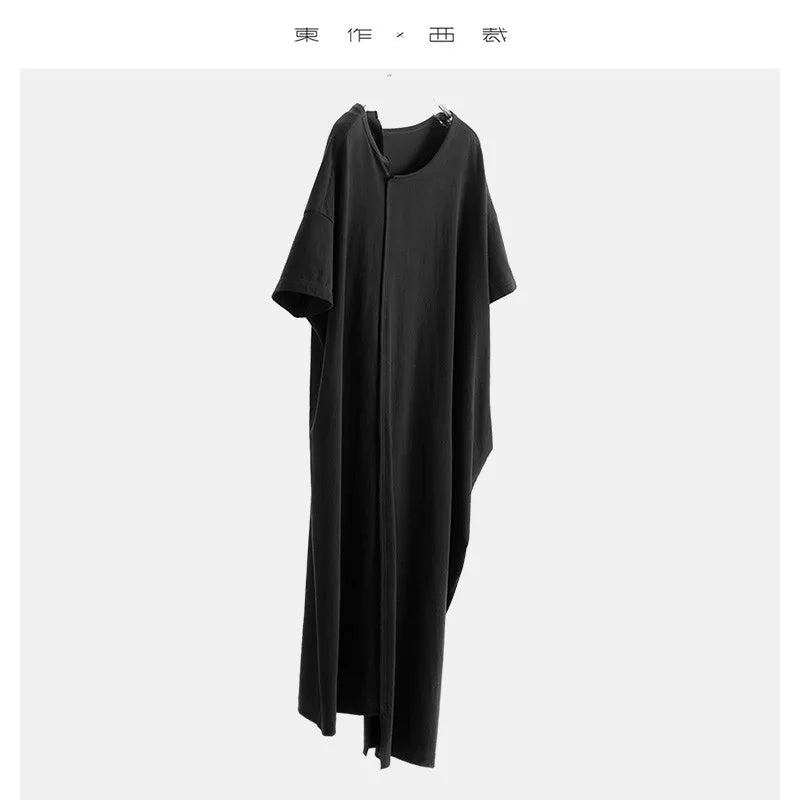 Black Dress~Irregular Long Dress, Pure Cotton T-Shirt Dress, Loose Fit, New Summer Style for Women