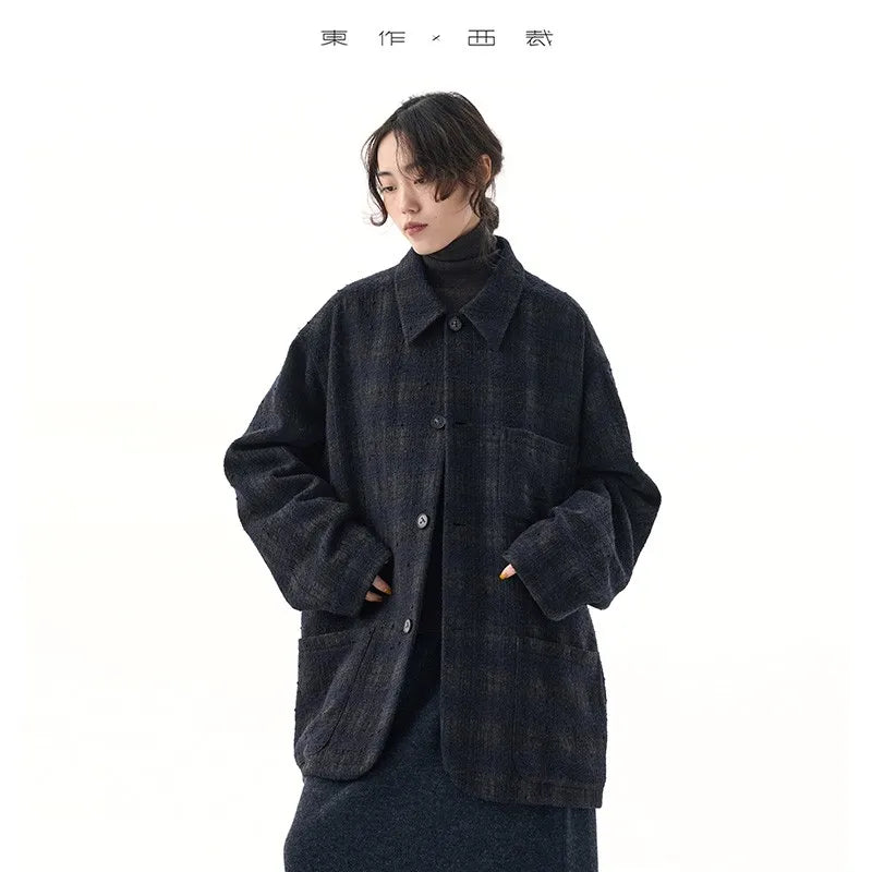 French Retro~Wool Shirt-Style Plaid Long-Sleeved Jacket 2025 Women's Autumn and Winter High-End Silhouette Top