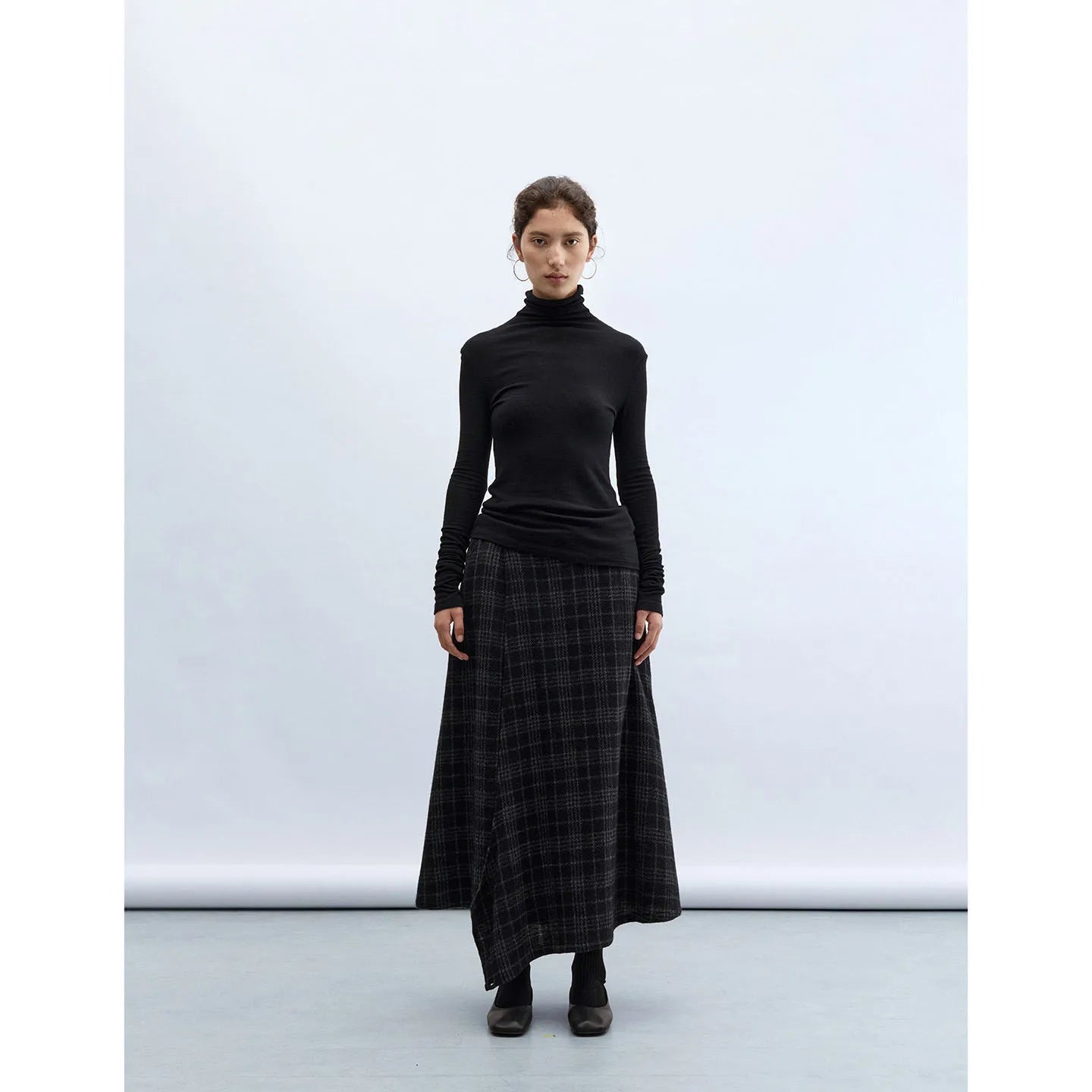 High-Quality Yarn-Dyed Plaid 100% Wool Skirt 2025 New Women's Style Asymmetrical Split A-Line Long Skirt