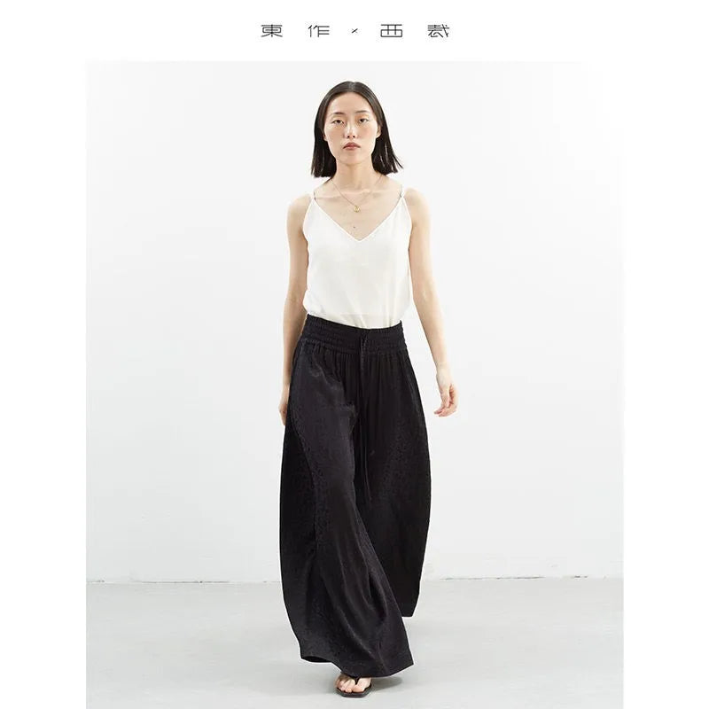 Jacquard Wide-Leg Pants Black Polka Dot Long Pants Women's Loose Pants Summer New Style