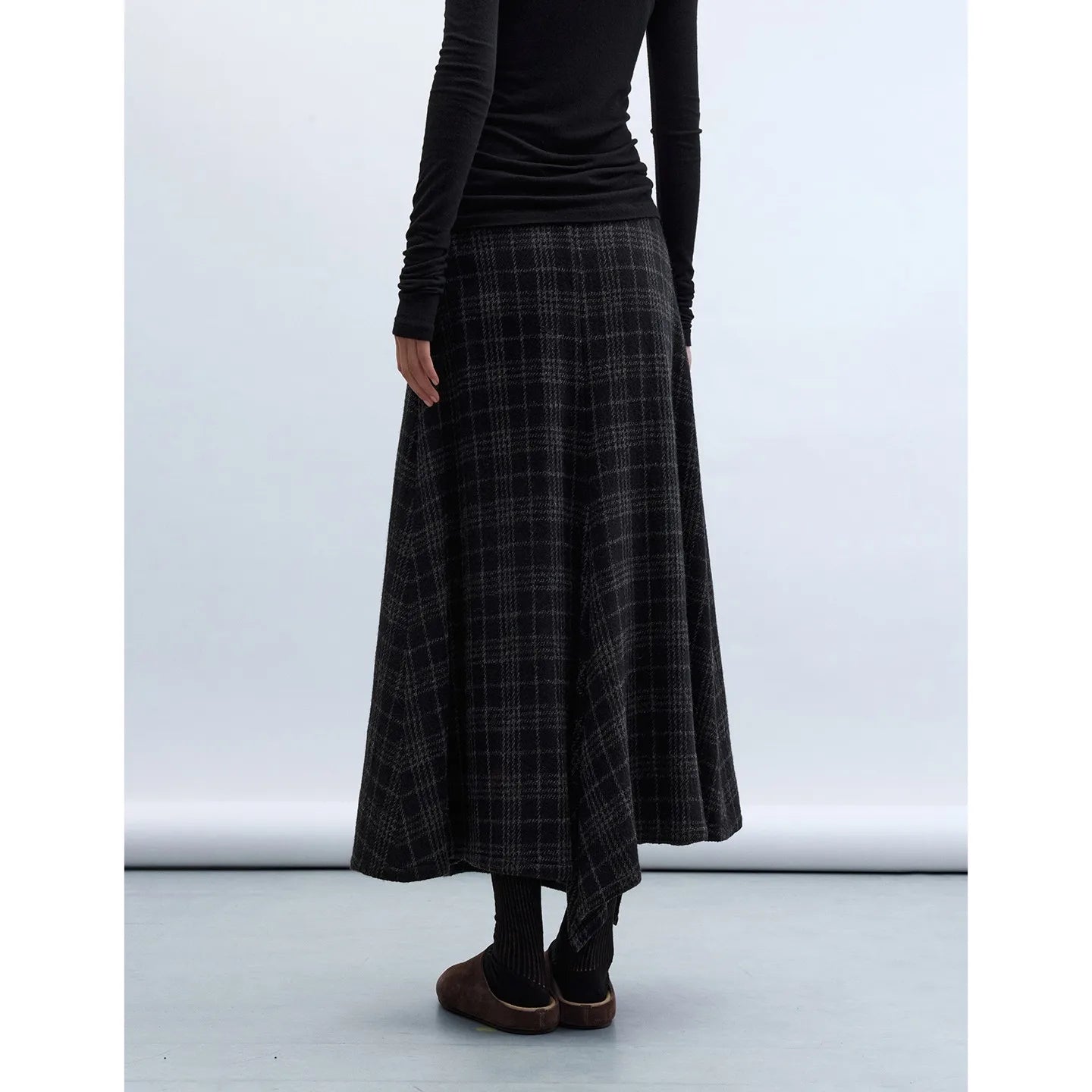 High-Quality Yarn-Dyed Plaid 100% Wool Skirt 2025 New Women's Style Asymmetrical Split A-Line Long Skirt