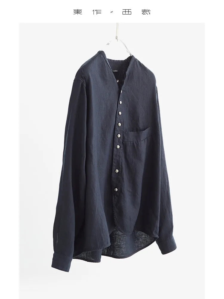 Unisex~ Summer Women's Herringbone Linen Shirt with Silver Hollow Buttons, Long-Sleeved Sun Protection Top