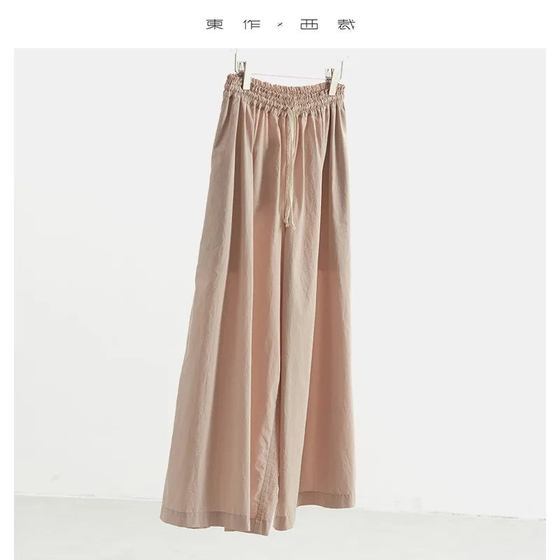 100% Cotton Women's Cropped Wide-Leg Pants with Elastic Waistband, Loose Casual Pants, Summer 2025