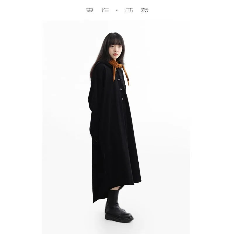 Corduroy Skirt~Pure Cotton Dress, Black Hooded Shirt-Style Long Skirt, New Winter Style
