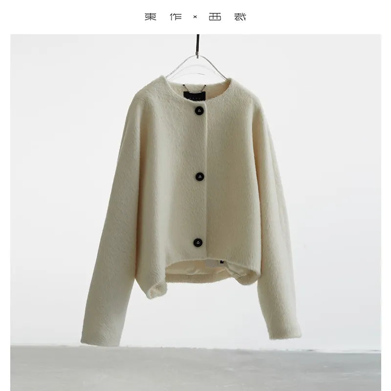60% Alpaca, 40% Wool, Smooth Short Plush, Short Wool Coat for Petite Individuals, 2025 Autumn/Winter High-End Luxury Top