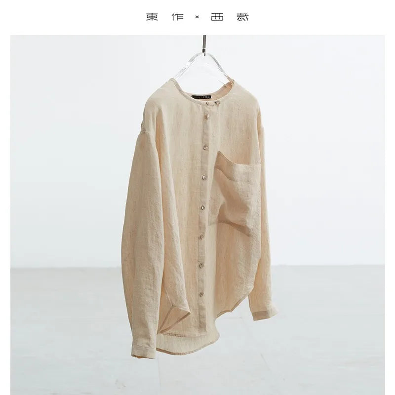 Relaxed Artistic Style ~ 2025 Summer Women's 100% Linen Shirt Loose Sun Protection Long-Sleeved Top