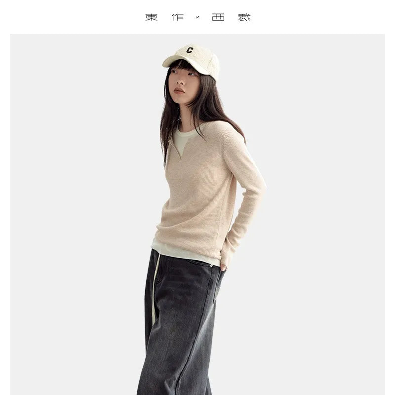 Super Comfortable to Wear~ 2025 Autumn and Winter New Style Fake Two-Piece Knit Sweater for Women, High-End Inner Wear Wool Sweater Top