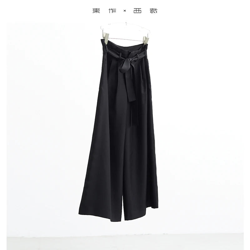 Designer Style Women's High-Waisted Large Polka Dot Casual Trousers, Tie-Waist Silk Wide-Leg Pants, Spring/Summer 2026