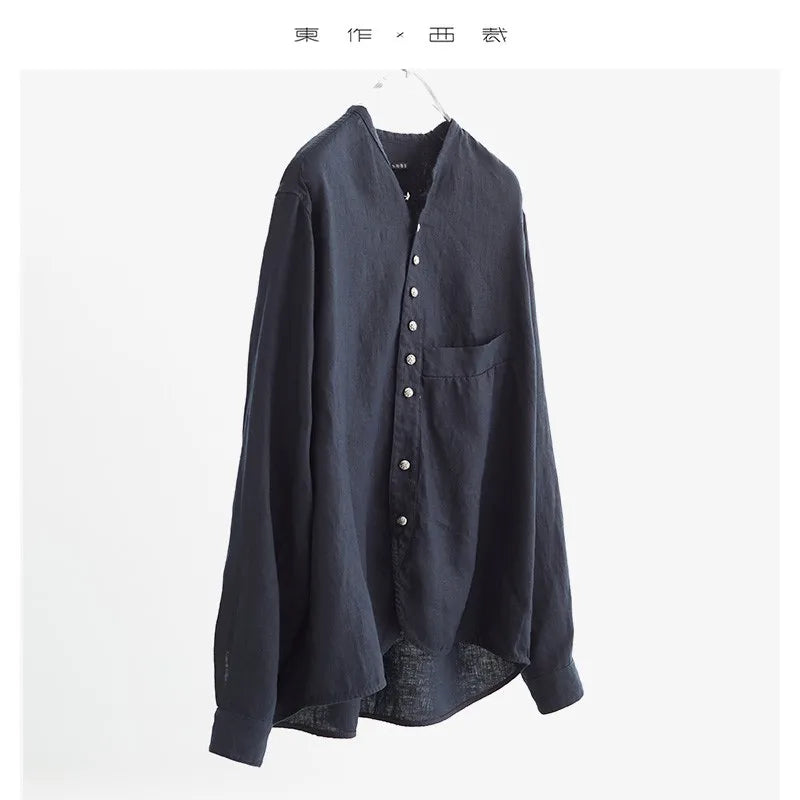 Unisex~ Summer Women's Herringbone Linen Shirt with Silver Hollow Buttons, Long-Sleeved Sun Protection Top