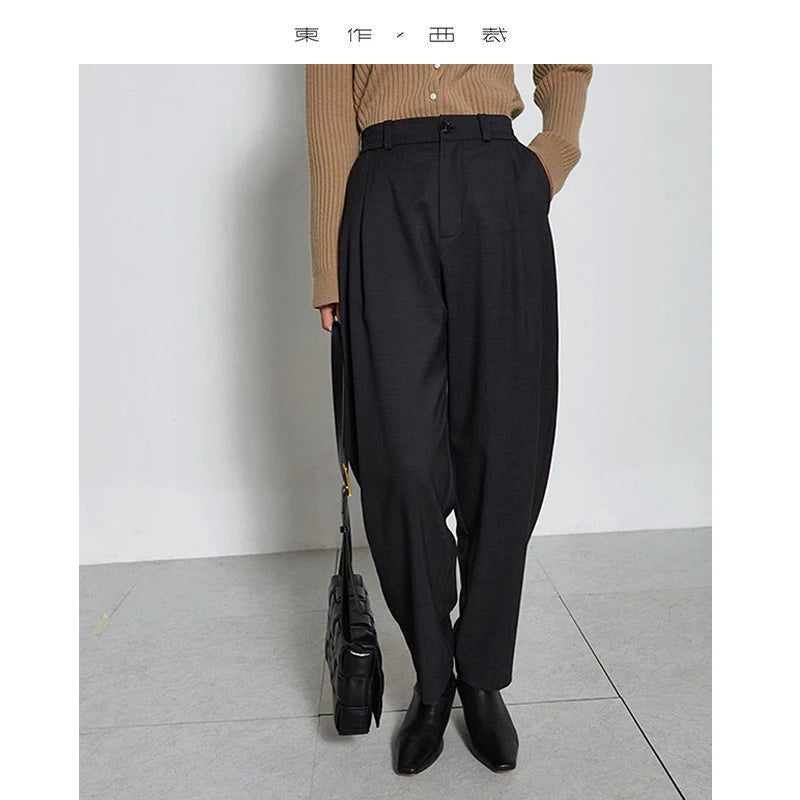 100% Fine Wool Suit Pants, Loose and Versatile Casual Trousers for Petite Individuals, New Product for 2026