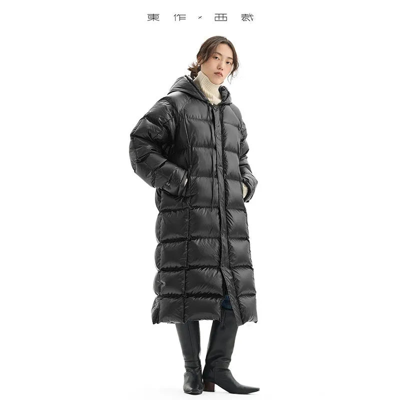 Glossy Mid-Length Lightweight Thickened down Jacket, Duck down Women's Winter Coat