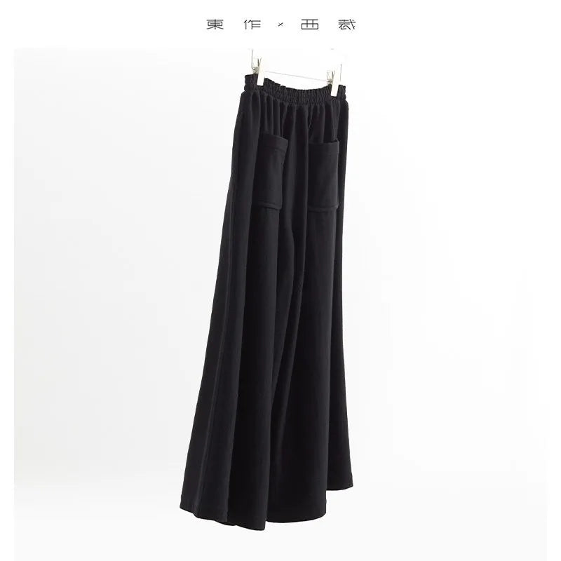 Drapey Wide-Leg Pants, Women's Full Wool Bloomers, Black Trousers, New Autumn and Winter Styles