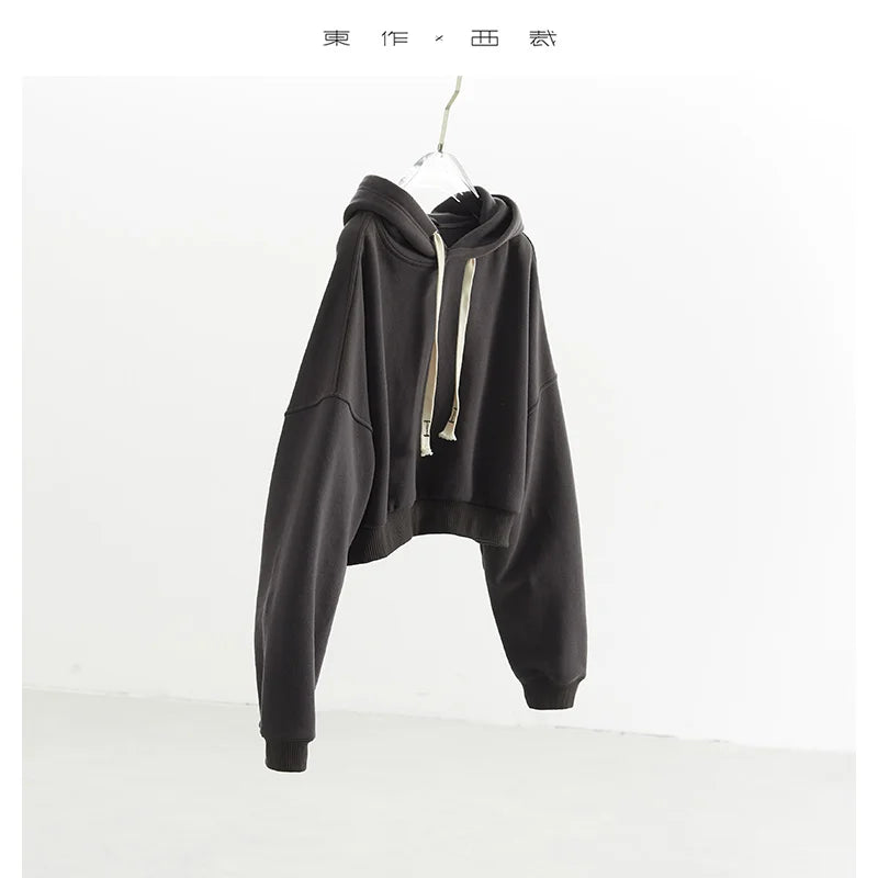 Unique Style That Won'T Clash with Others ~ Women's Short Long-Sleeved Hooded Fleece-Lined Cotton Sweatshirt, Classic Versatile Pullover, New for Autumn and Winter 2025