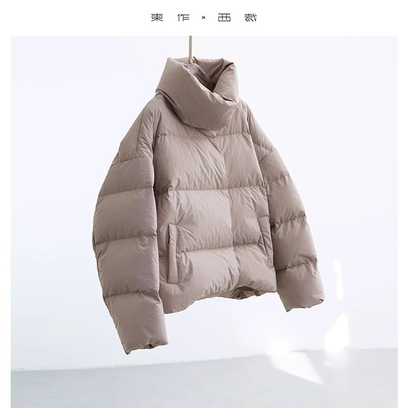 Goose down 160g~ Magnetic Buckle Winter New Style Black Short down Jacket for Women, Lightweight Thick Coat for Petite Sizes